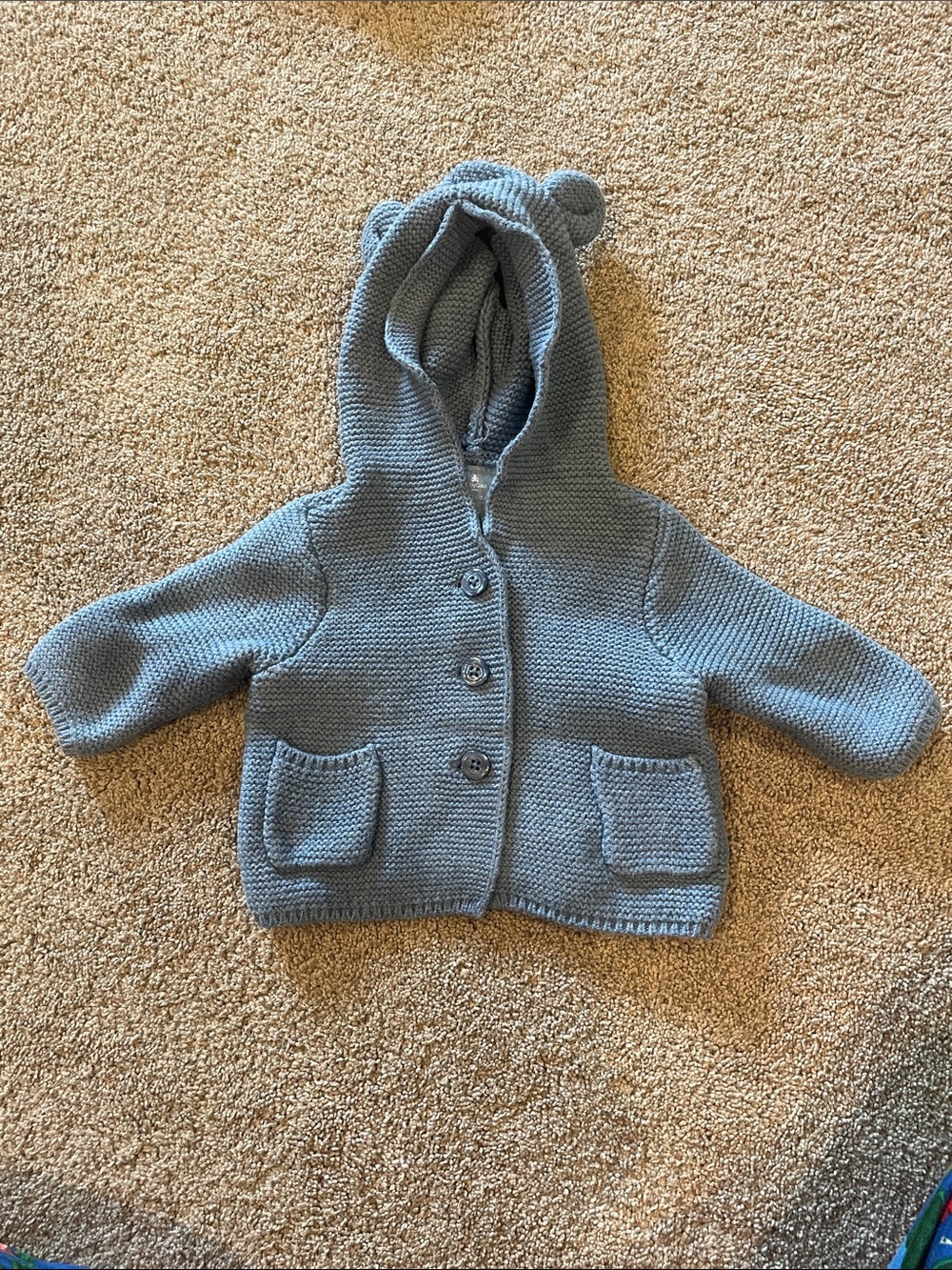 Baby Gap Knit Hooded Cardigan with Bear Ears - Light blue